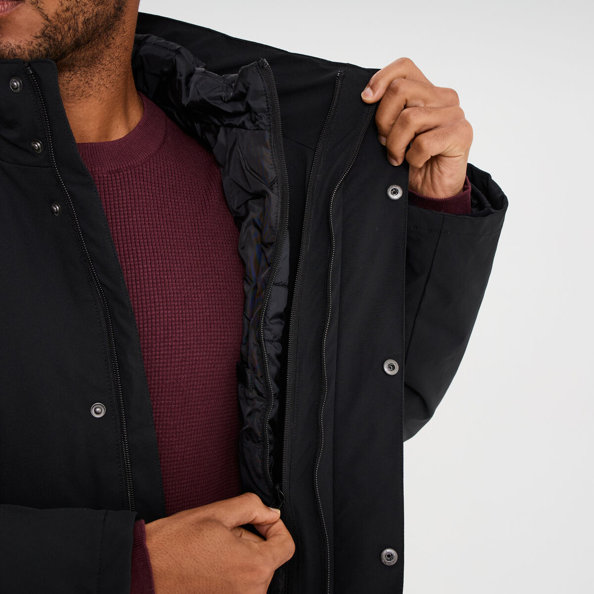 Parka 3-en-1 d&eacute;perlante noir homme