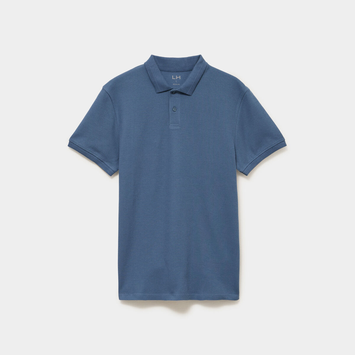 Polo textur&eacute; manches courtes coton bleu gris homme