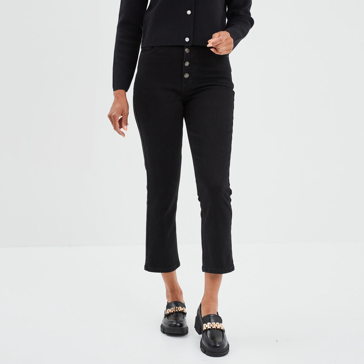 Jeans droit boutonné Liberto denim noir femme
