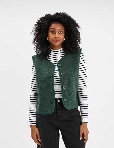 Gilet effet bouclette sans manches vert femme