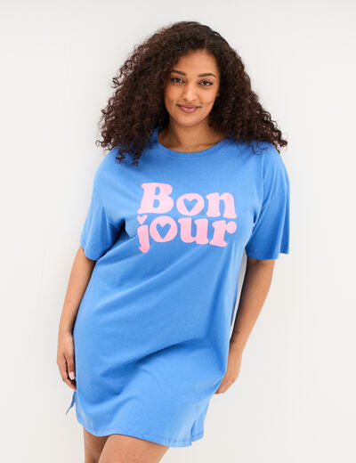 Chemise de nuit courte coton bleu electrique femme grande taille