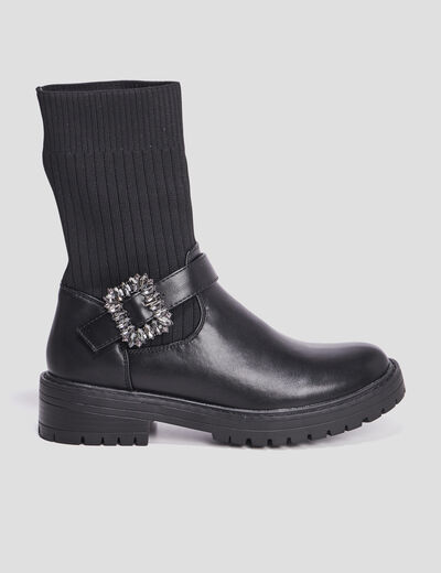 Bottines façon chaussettes avec boucle noir femme