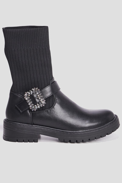 Bottines façon chaussettes avec boucle noir femme