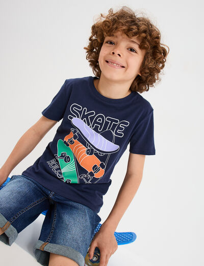 T-shirt droit manches courtes coton bleu marine garçon
