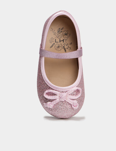 Ballerines &agrave; paillettes et noeuds rose b&eacute;b&eacute; fille