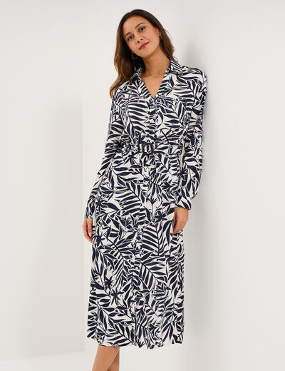 Robe chemise longue ceintur&eacute;e ecru femme