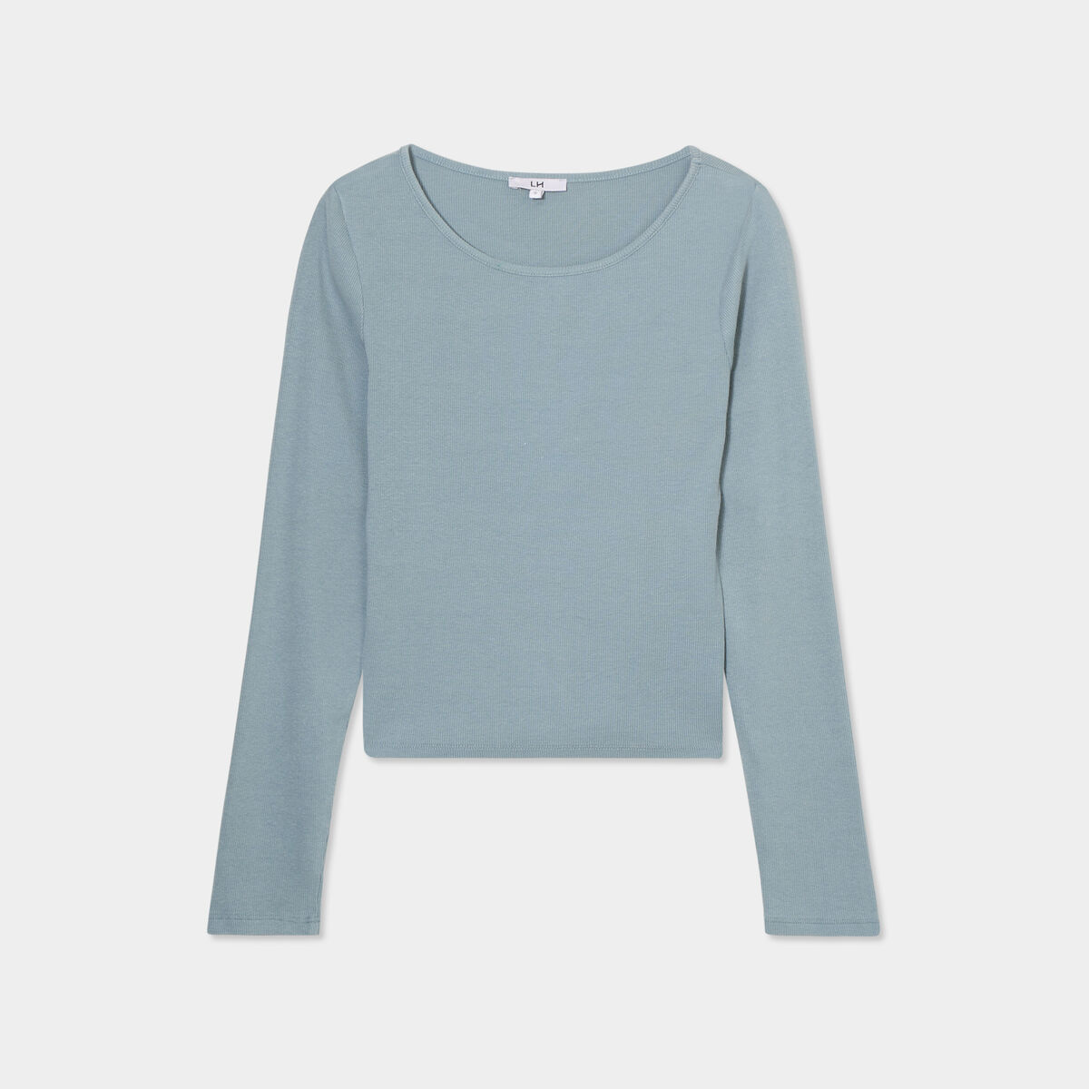 T-shirt col rond manches longues coton gris femme