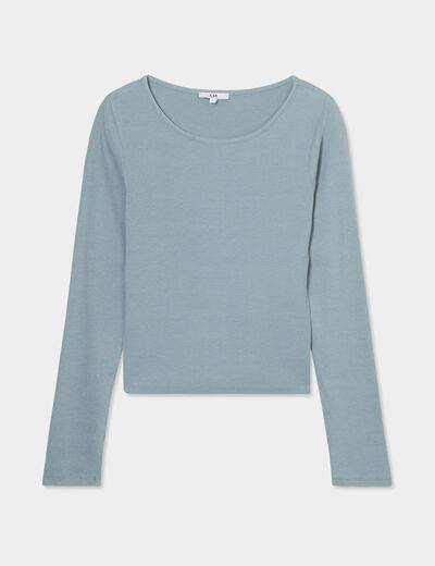 T-shirt col rond manches longues coton gris femme