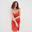 Robe froncée col bénitier à coques orange femme