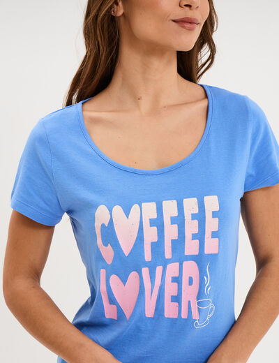 Ensemble pyjama corsaire 2 pi&egrave;ces coton bleu electrique femme