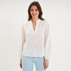 Blouse brod&eacute;e manches longues coton blanc femme