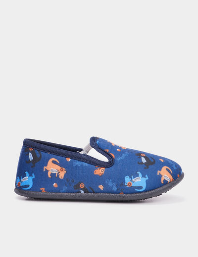 Chaussons effet velours bout rond bleu garçon