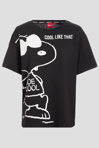 T-shirt manches courtes Snoopy noir femme
