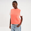 Pull sans manches col rond rose fluo femme