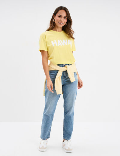 T-shirt droit manches courtes coton jaune fluo femme