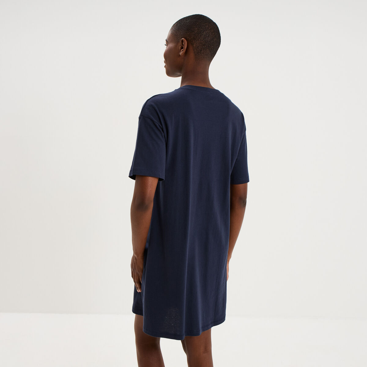 Chemise de nuit courte col rond coton bleu marine femme