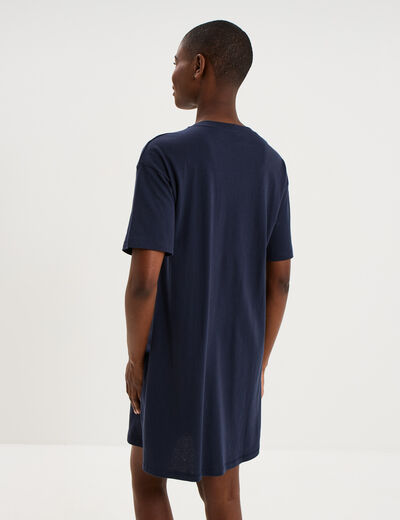 Chemise de nuit courte col rond coton bleu marine femme