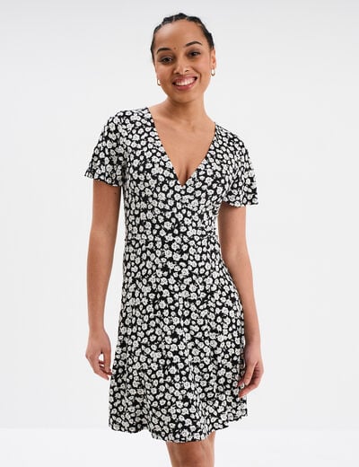 Robe patineuse manches courtes noir femme