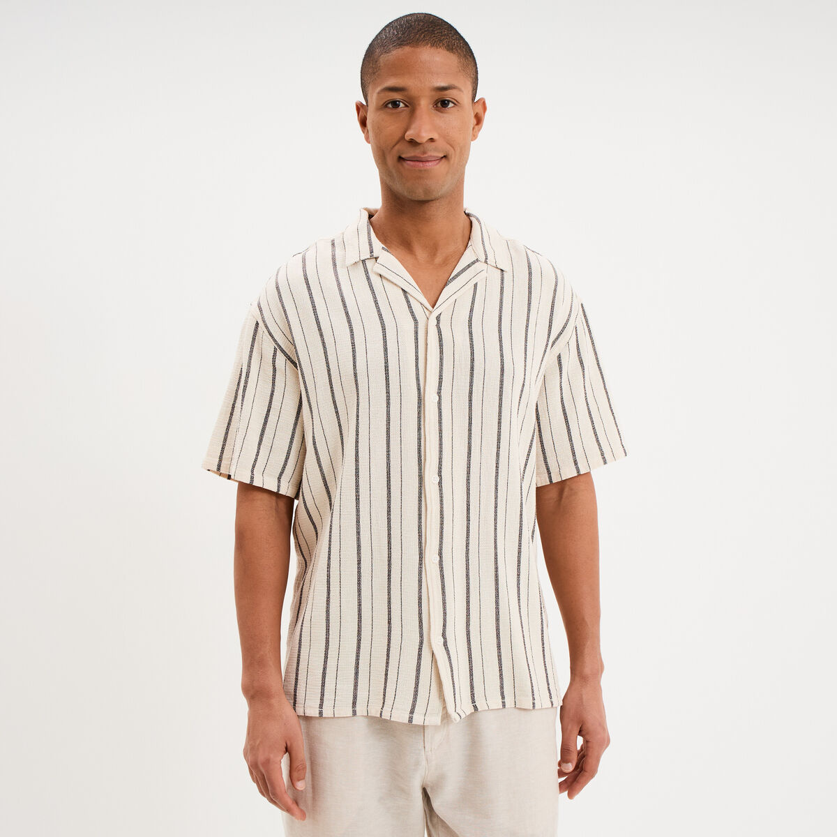 Chemise coton col cubain manches courtes ivoire homme