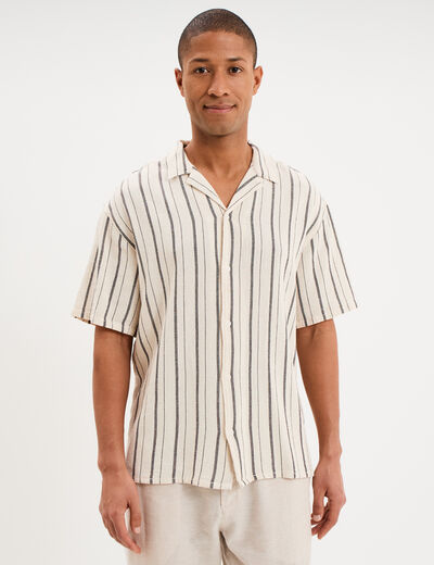 Chemise coton col cubain manches courtes ivoire homme