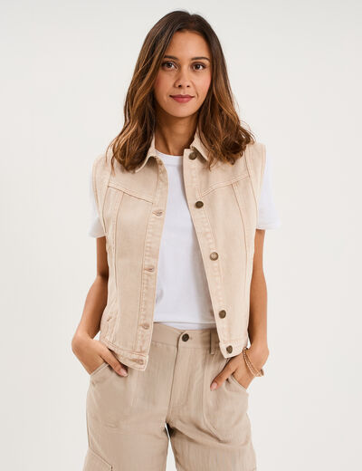 Veste en jean sans manches coton sable femme