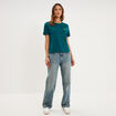 T-shirt col rond manches courtes vert fonc&eacute; femme