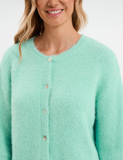 Gilet manches longues boutonné vert femme