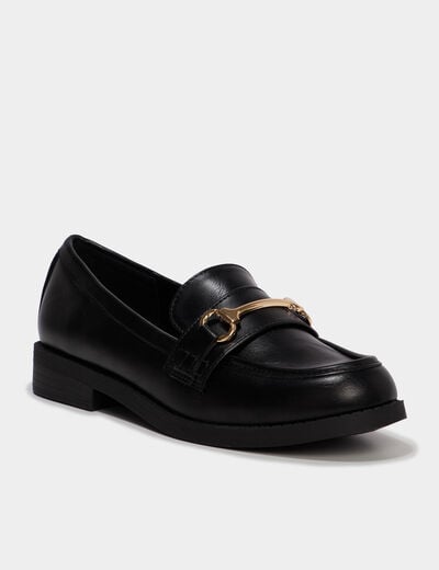 Mocassin &agrave; boucle m&eacute;tal noir femme