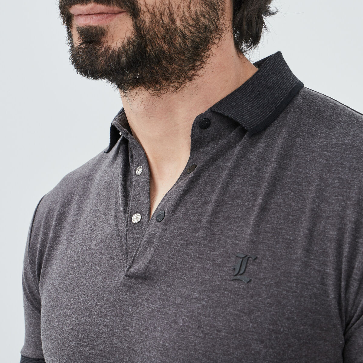Polo coton ajusté manches courtes gris foncé homme