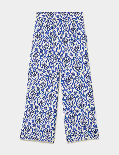 Pantalon large fluide taille &eacute;lastiqu&eacute;e ecru femme