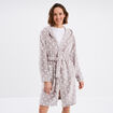 Peignoir long effet polaire à capuche gris femme