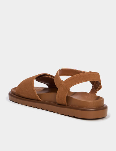Sandales &agrave; scratchs effet su&eacute;dine marron femme
