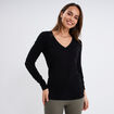 Pull ajusté avec col en V noir femme