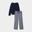 Pyjama pantalon manches longues bleu marine femme