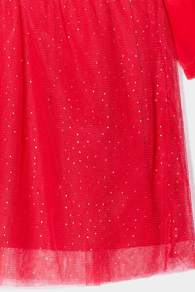Robe velours bas tulle évasée Minnie rouge bébé fille