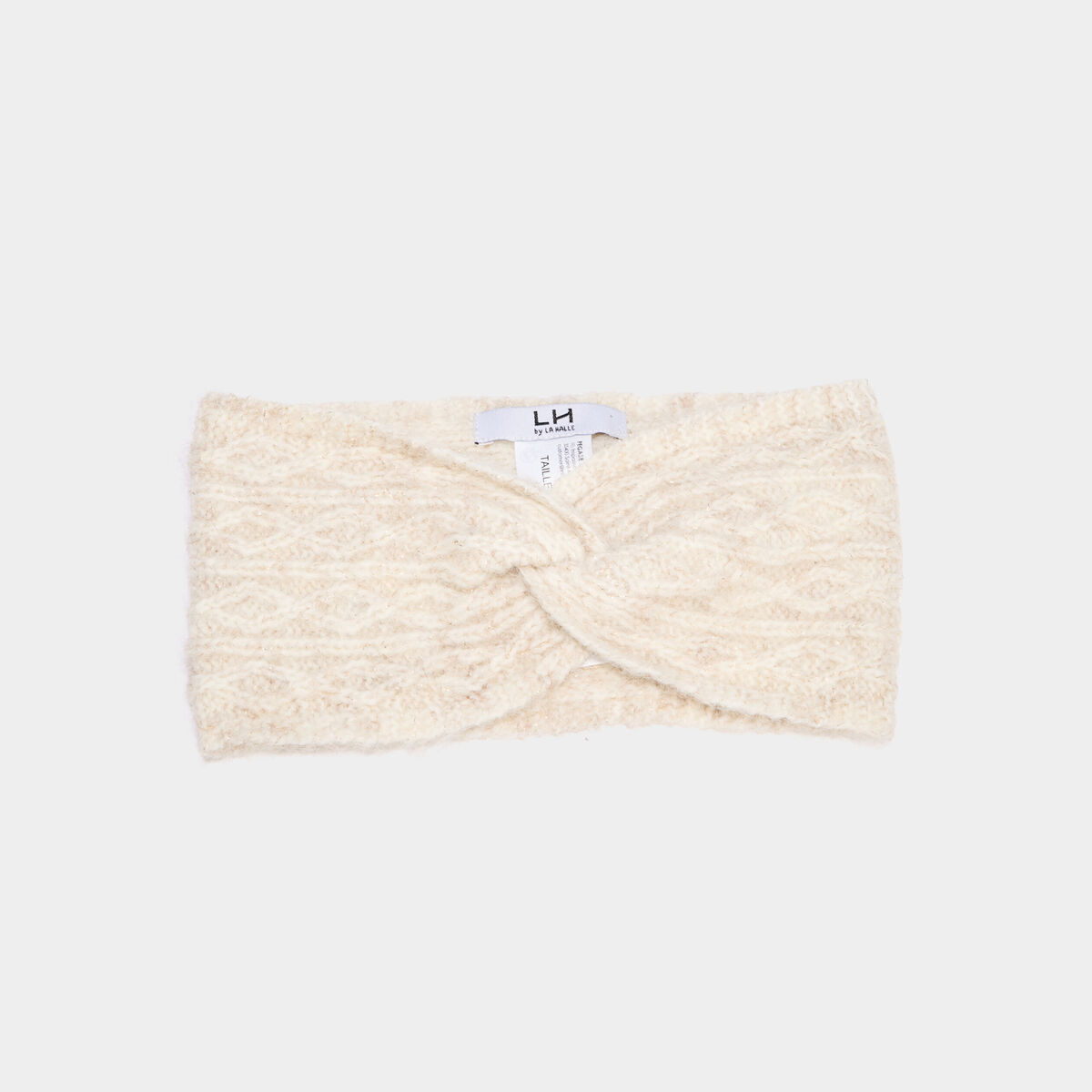 Bandeau tricot&eacute; &agrave; torsades sable femme