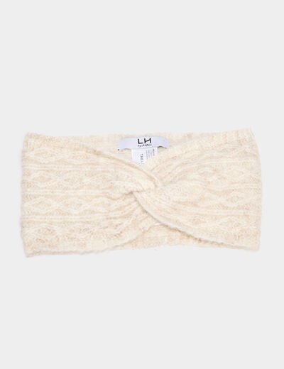 Bandeau tricot&eacute; &agrave; torsades sable femme