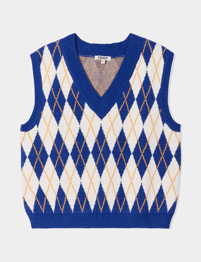 Pull sans manches col en V Creeks bleu electrique femme