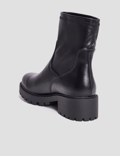 Bottines ranger crantées bout rond noir femme