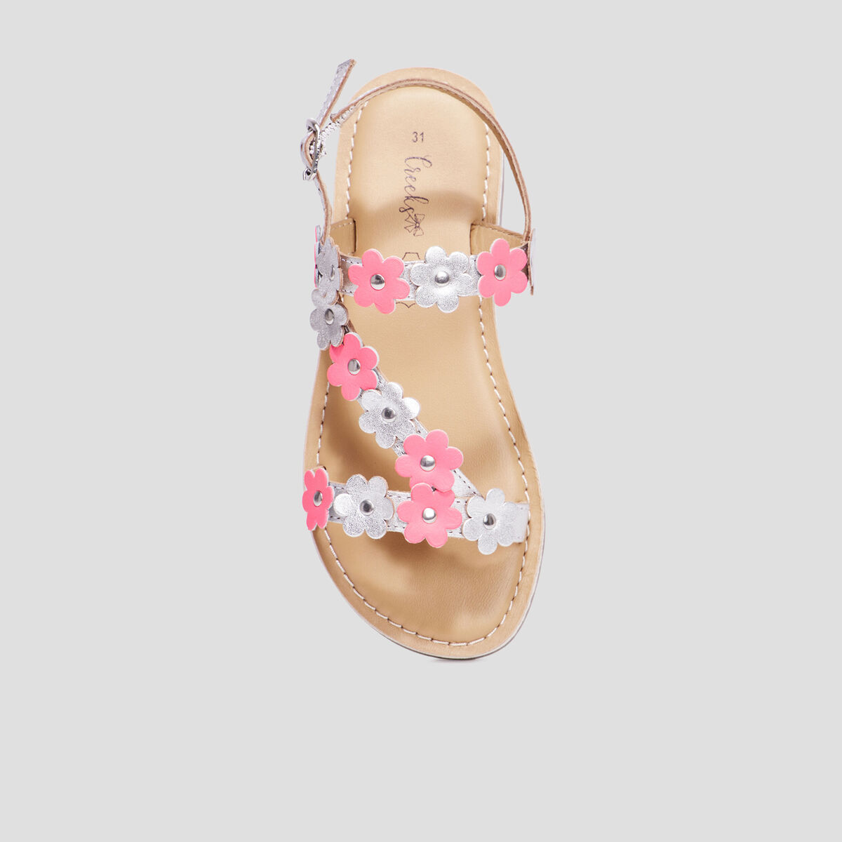 Sandales brides fleurs en cuir Creeks rose fille