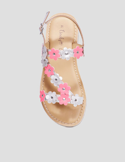 Sandales brides fleurs en cuir Creeks rose fille