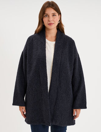 Veste mi-longue effet bouclette bleu marine femme grande taille
