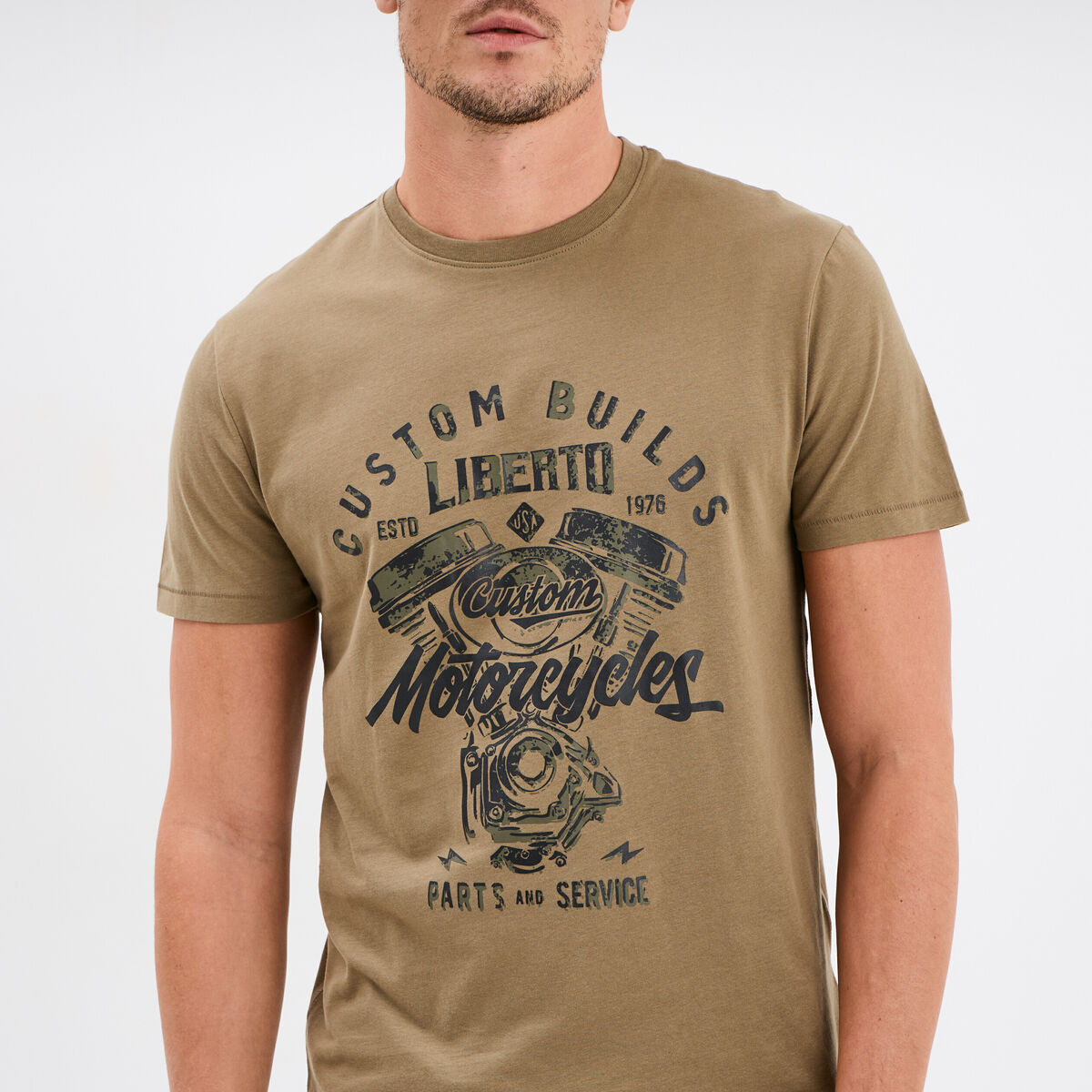 T-shirt manches courtes coton Liberto vert kaki homme
