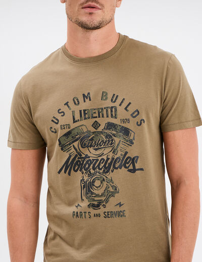 T-shirt manches courtes coton Liberto vert kaki homme