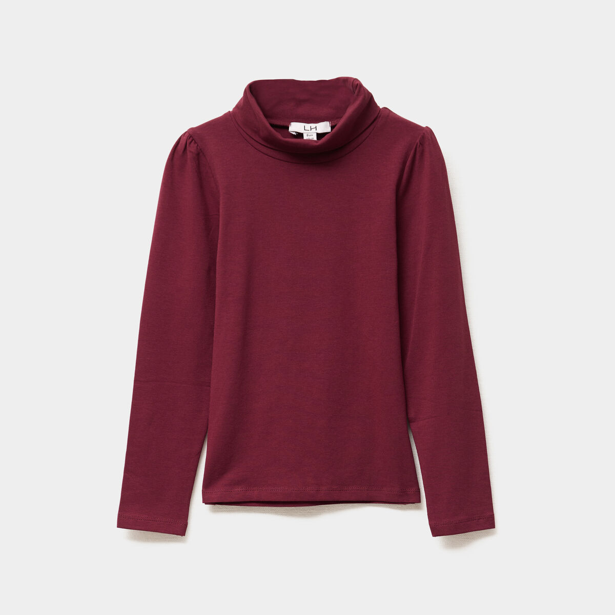 T-shirt col roulé manches longues coton bordeaux fille