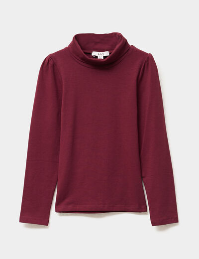 T-shirt col roulé manches longues coton bordeaux fille