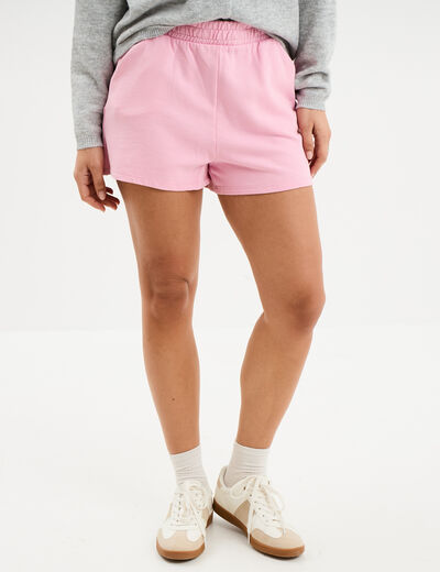 Short de jogging taille élastiquée rose pastel femme