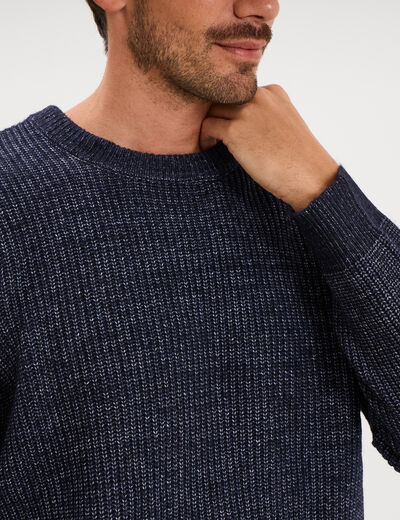 Pull col rond &agrave; manches longues bleu fonc&eacute; homme