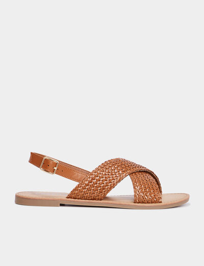 Sandales plates brides tressées croisées marron femme