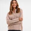 Pull 2-en-1 col chemise manches longues beige femme